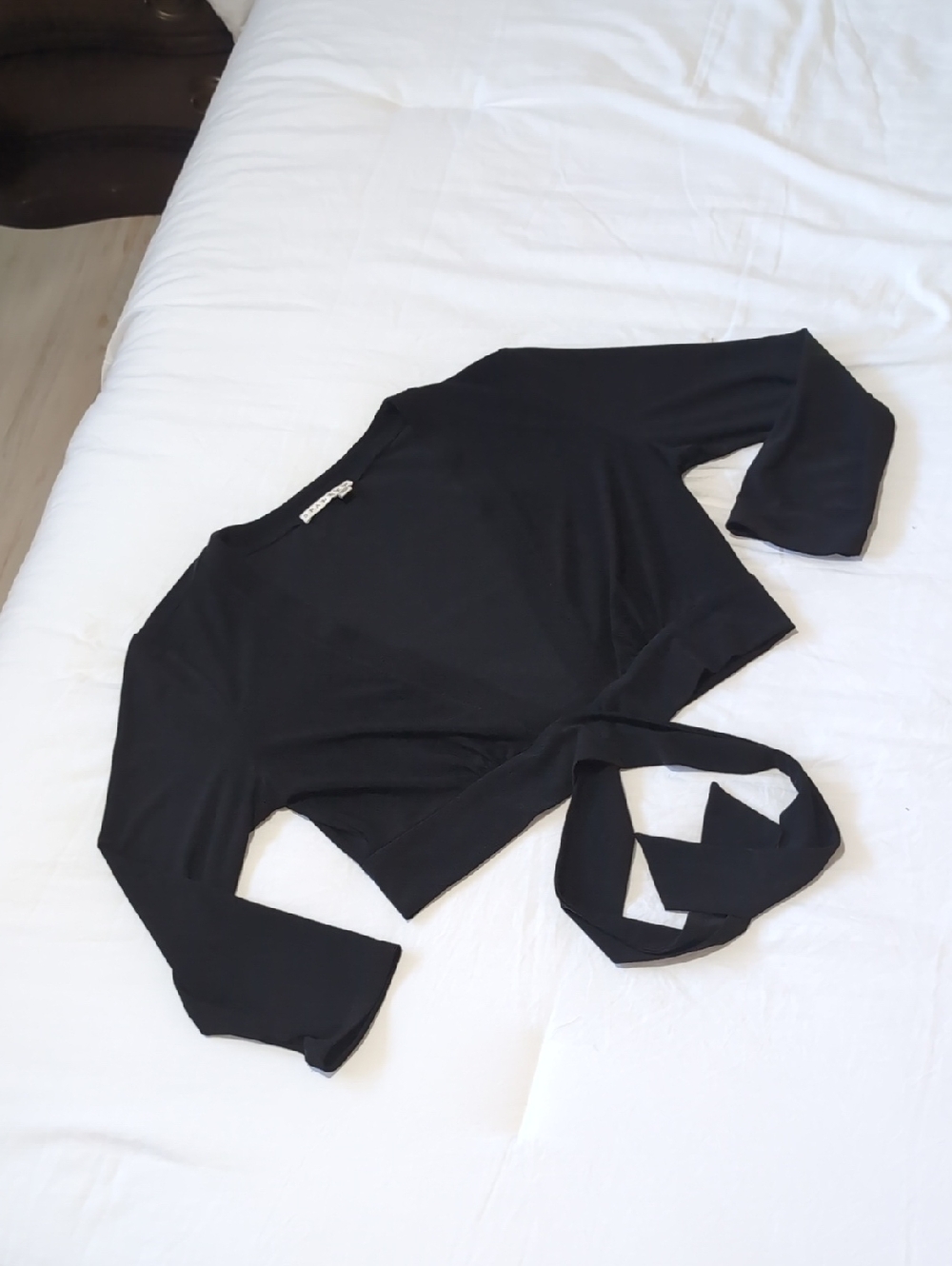 Vtg SPANNER Black Tie-Front Bolero Shrug